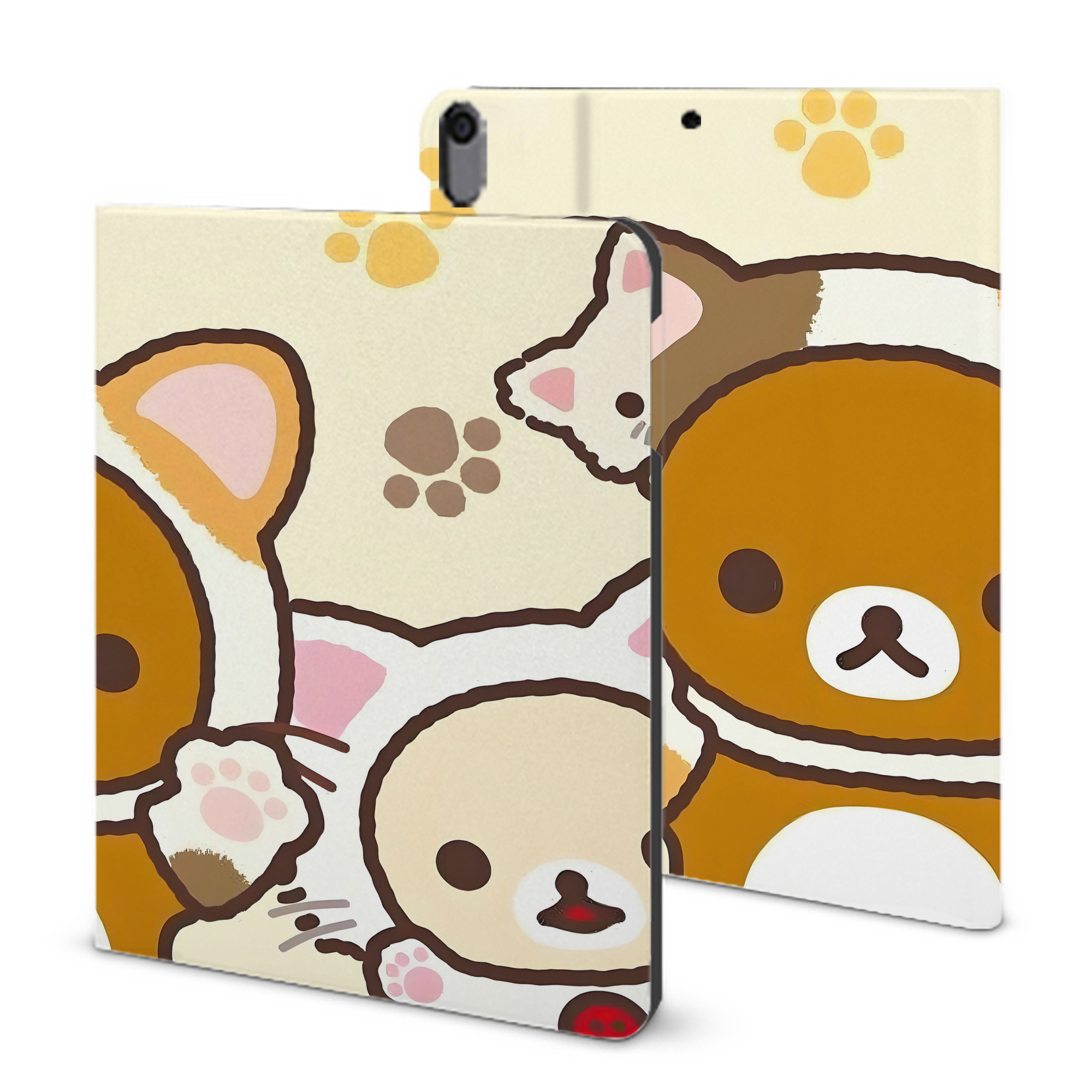 （画像用） リラックマ リラックマ キイロイトリ Rilakkuma Korilakkuma Kiiroitori IPad ケース ブック型 PUレザー TPU 耐衝撃 軽量 薄型 ペン収納なし 全面保護 IPad 各モデル対応